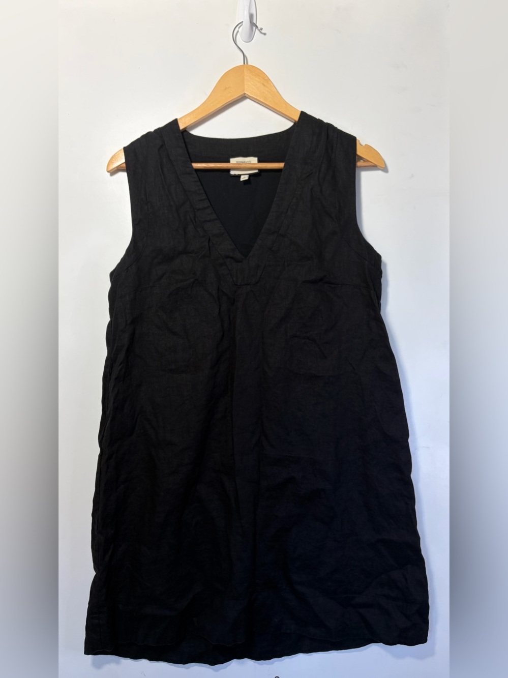 Tuckernuck Black Linen Sleeveless Shift Dress V-Neck Women's Size S